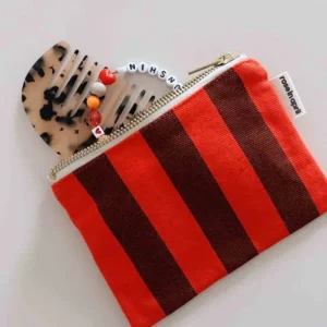 Porte-monnaie Marie - Rayures - Marron / Rouge